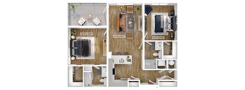 2 Bed 1 Bath Floor Plan | 1,243 Sq. Ft. at Boardwalk at Research Park in Huntsville, Alabama