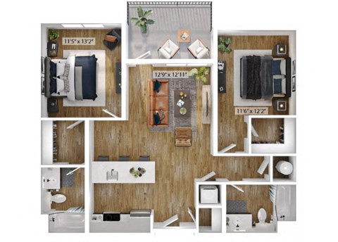 2 Bed 2 Bath Floor Plan | 1,079 Sq. Ft. at Boardwalk at Research Park in Huntsville, 35811