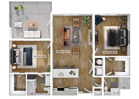 1 Bed 1 Bath Floor Plan | 1,243 Sq. Ft. at Boardwalk at Research Park in Alabama 35811