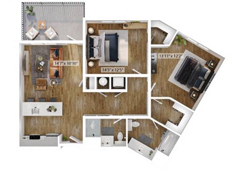 2 Bed 2 Bath Floor Plan | 1,222 Sq. Ft. at Boardwalk at Research Park in Huntsville, AL 35811