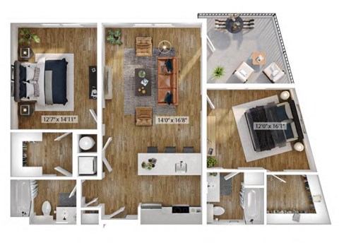 2 Bed 2 Bath Floor Plan | 1,227 Sq. Ft. at Boardwalk at Research Park in Huntsville, Alabama 35811
