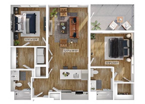 2 Bed 2 Bath Floor Plan | 1,206 Sq. Ft. at Boardwalk at Research Park in AL 35811