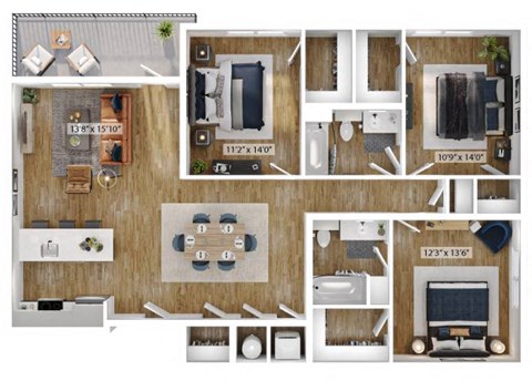 3 Bed 2 Bath Floor Plan | 1,559  Sq. Ft. at Boardwalk at Research Park in Huntsville, Alabama
