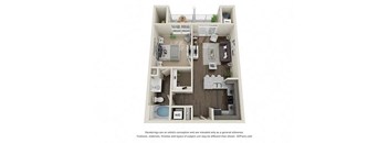 a 2 bedroom floor plan with a bathroom and a kitchen