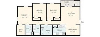 A floor plan of a house with dimensions of each room.