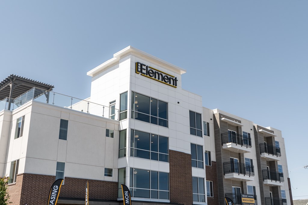 A modern building with the word "Element" on the top.