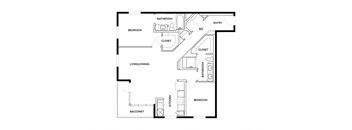 A black and white image of a floor plan for a house.