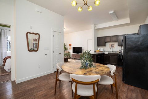 Dining Room with Wooden Table at Sundance at Baxter Meadows, Bozeman, Montana