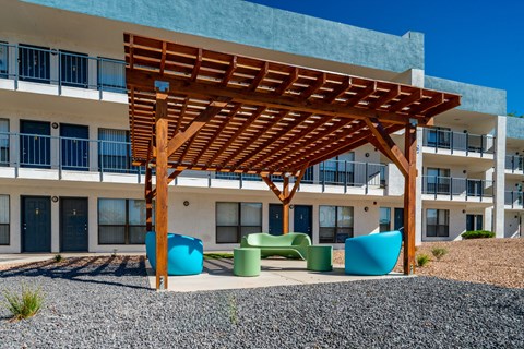 Wooden pergola at Peaks at Sandia View, Albuquerque, NM