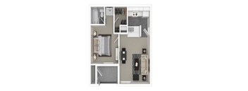 1 bed 1 bath floorplan with walk-in closet at Peaks @ NW Hills Apartments, Austin, Texas