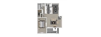 1 bed one bath floorplan at Peaks @ NW Hills Apartments, Austin, TX 78731