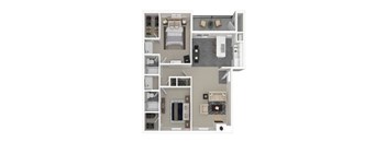 Two bedroom 2 bathroom floorplan with walk-in closet at Peaks @ NW Hills Apartments, Austin, Texas
