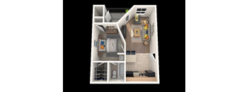 1 bed 1 bath floorplan with balcony at Polo Club Apartments, Texas, 78729