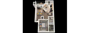 1 bedroom 1 bath floorplan at Polo Club Apartments, Austin, TX 78729