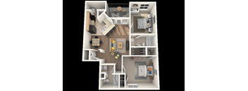 Two bed two bath floorplan at Polo Club Apartments, Austin, Texas