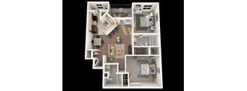 Two bedroom two bath floorplan at Polo Club Apartments, Austin