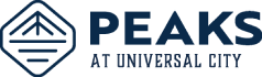 The image is a logo for Peaks at Universal City.