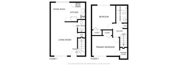 A black and white image of a floor plan for a two-story home.