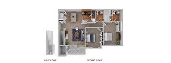 A diagram of a two-story home with labeled first and second floors.