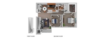 A diagram of a two-story apartment with labeled first and second floors.