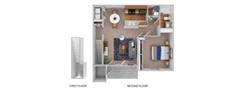 A diagram of a house showing the first and second floor layouts.