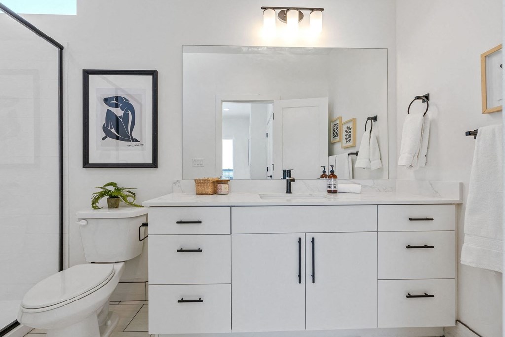 bathroom with a toilet, sink, and mirror