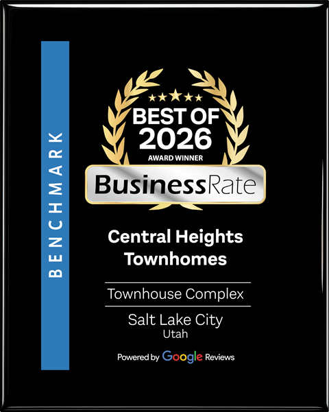 A black and gold award for Central Heights Townhomes.