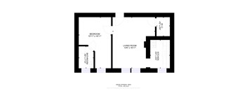 A floor plan of a house with a living room, bedroom, and bathroom.