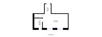 A floor plan of a studio apartment with a bathroom, a closet, and a studio space.