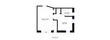 A floor plan of a house with a living/kitchen area, bathroom, and bedroom.