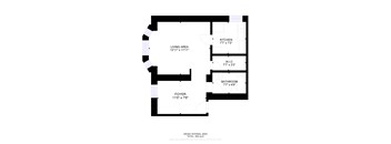 A floor plan of a house with a living area, kitchen, W.I.C, and bathroom.