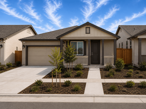 A modern house with a garage and a driveway.