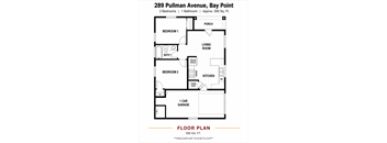 A floor plan for a 2 bedroom, 1 bathroom apartment at 289 Pullman Avenue, Bay Point.