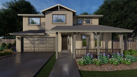 A modern house with a garage and a driveway.