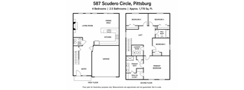 A floor plan for a 4 bedroom, 2.5 bathroom property at 587 Scudero Circle, Pittsburg.