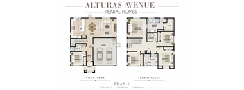 A floor plan for Alturas Avenue Rental Homes showing the layout of the first and second floors.