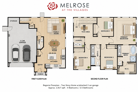 A floor plan for a Begonia floorplan at Melrose at the Villages.