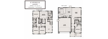 A floor plan for a property named Cypress, which is approximately 2,351 square feet, with 5 bedrooms and 3 bathrooms.
