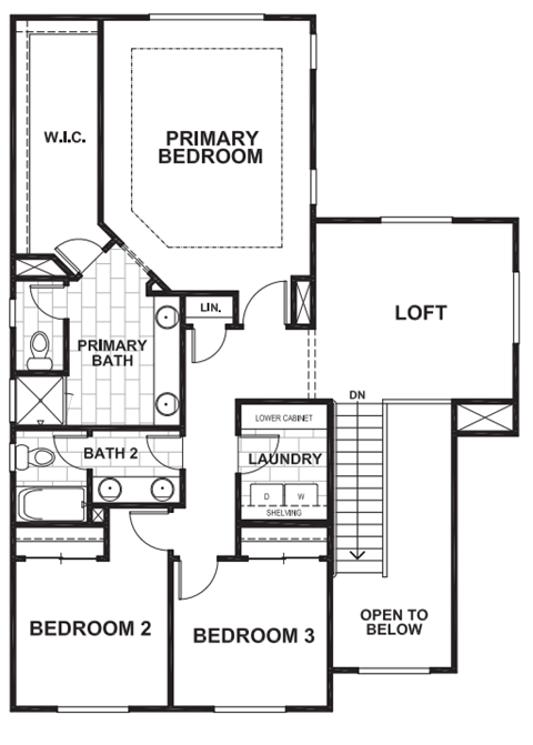 A floor plan of a home with a laundry room and three bedrooms.