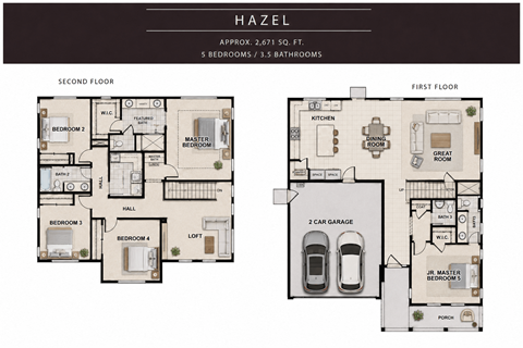 A floor plan for a two-story home with a garage.
