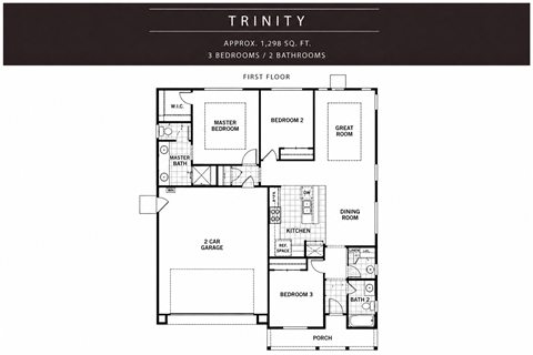 A black and white floor plan of a 3 bedroom, 2 bathroom apartment.