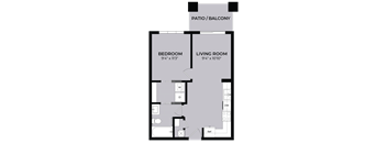 A floor plan of a house with a patio and balcony.