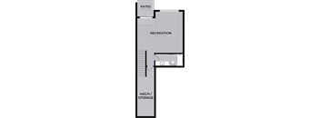 A floor plan shows a patio, recreation area, and mechanical/storage space.