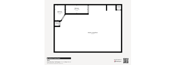 A floor plan of a property with a kitchen, living room, bathroom and pantry.