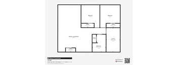 A floor plan of a property with two bedrooms, a living room, kitchen, laundry and bathroom.