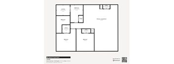 A floor plan of a property with a laundry room, three bedrooms, a bathroom, a living room and a kitchen.