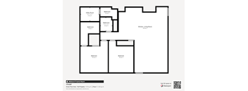 A floor plan of a property with a kitchen, living room, and four bedrooms.