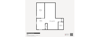 A floor plan of a property with a bedroom, kitchen, living room and bathroom.