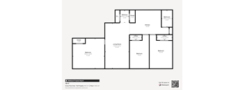 A floor plan of a property with a living room, kitchen, bathroom and three bedrooms.