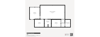 A floor plan of a property with a kitchen, living room, bathroom, laundry, staircase, entrance and dining room.